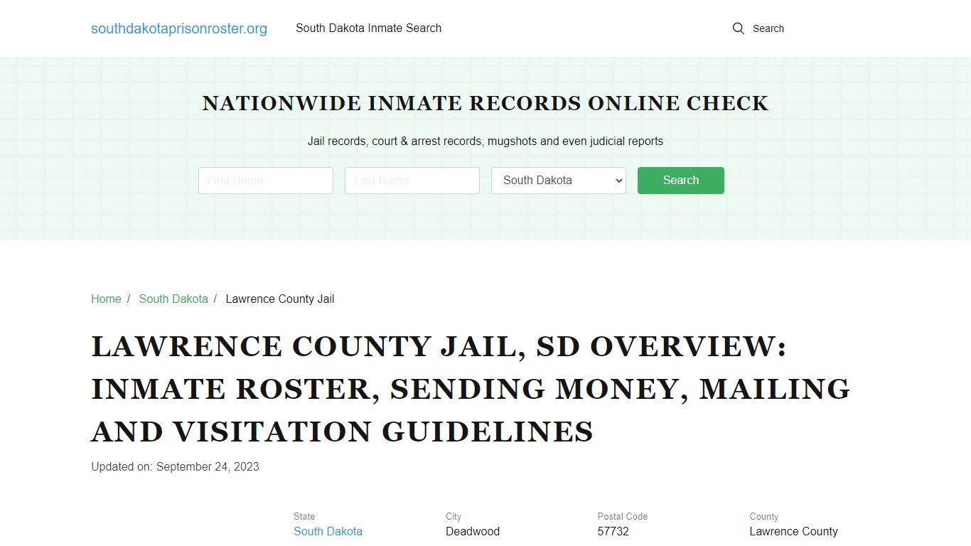Lawrence County Jail, SD: Offender Search, Visitation & Contact Info