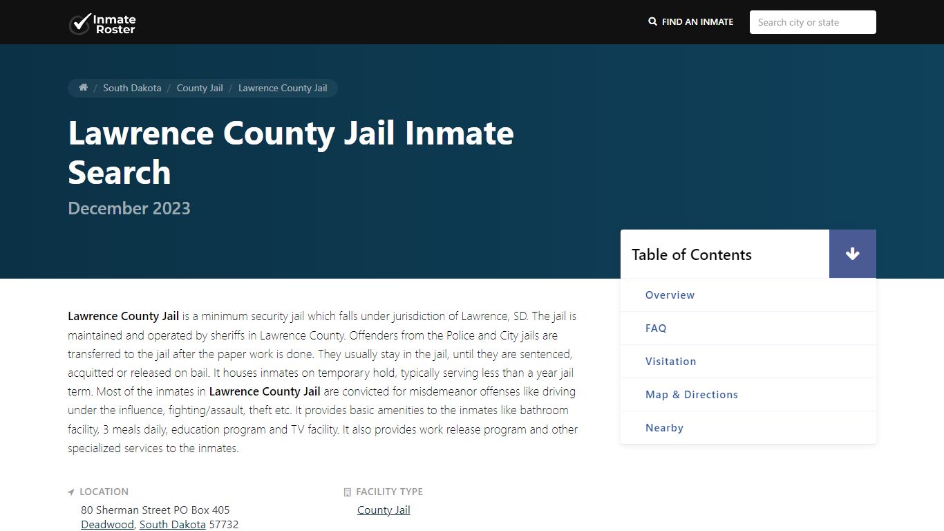 Inmate Search | Lawrence County Jail - Deadwood, SD