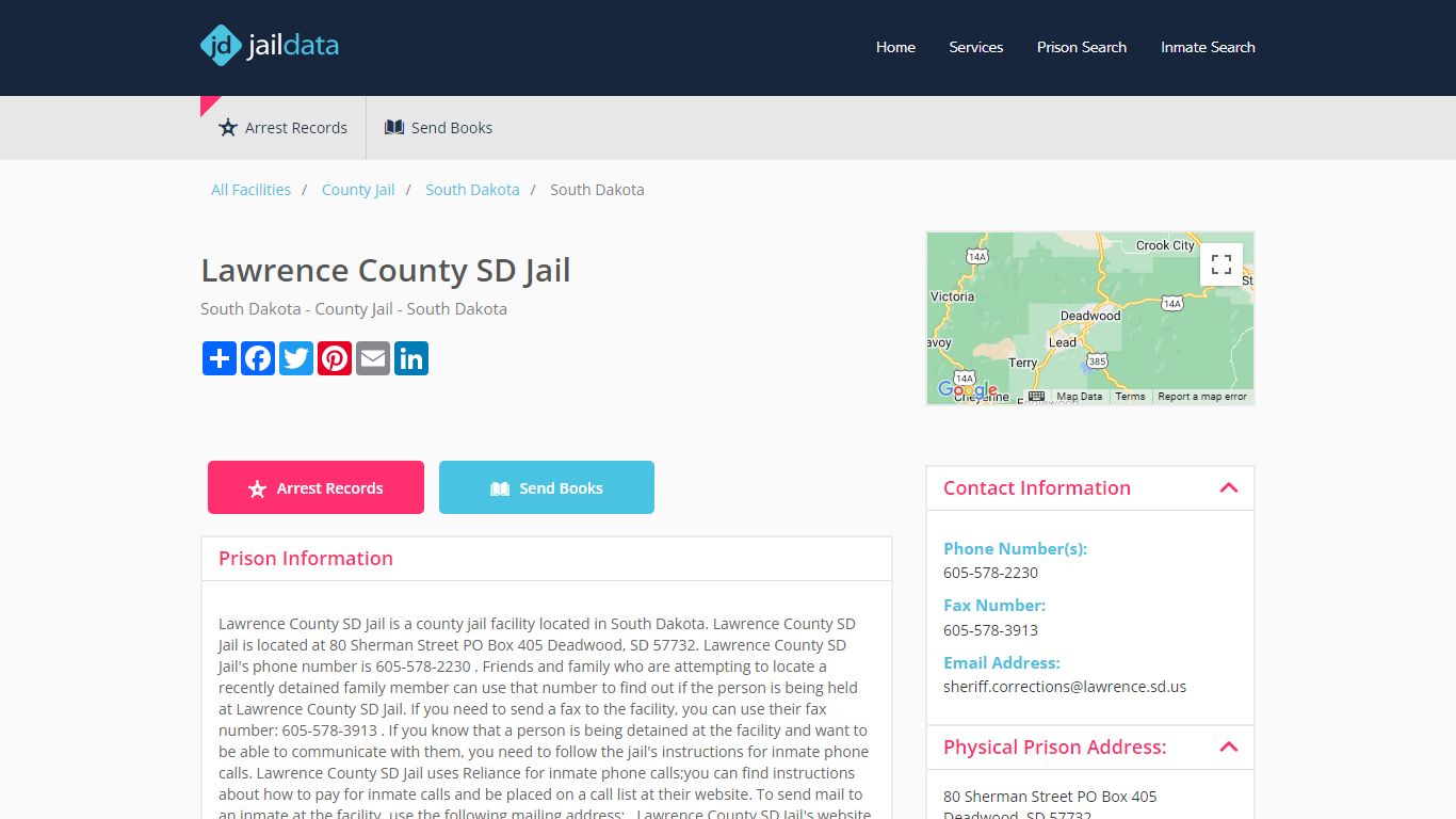 Lawrence County SD Jail Inmate Search and Prisoner Info - Deadwood, SD